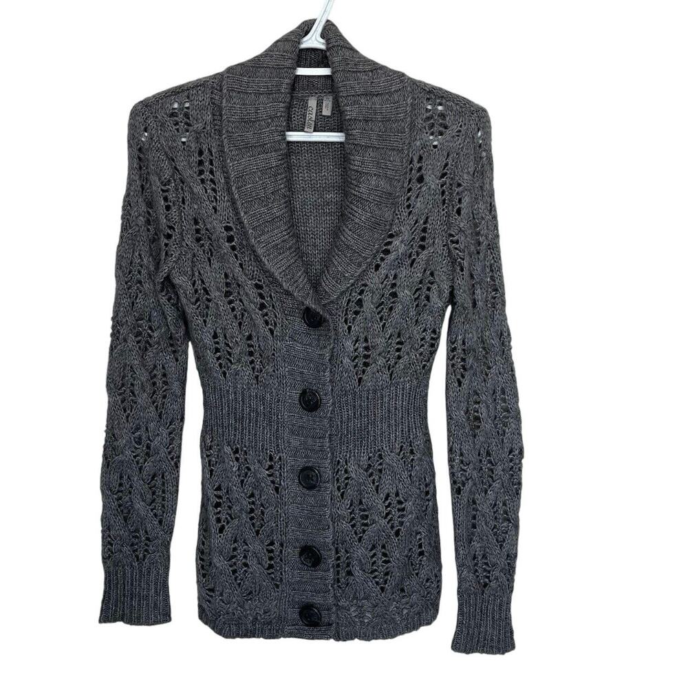 Caslon | Gray Chunky Knit Long Sleeve Button Cardigan Sweater Alpaca Size XS